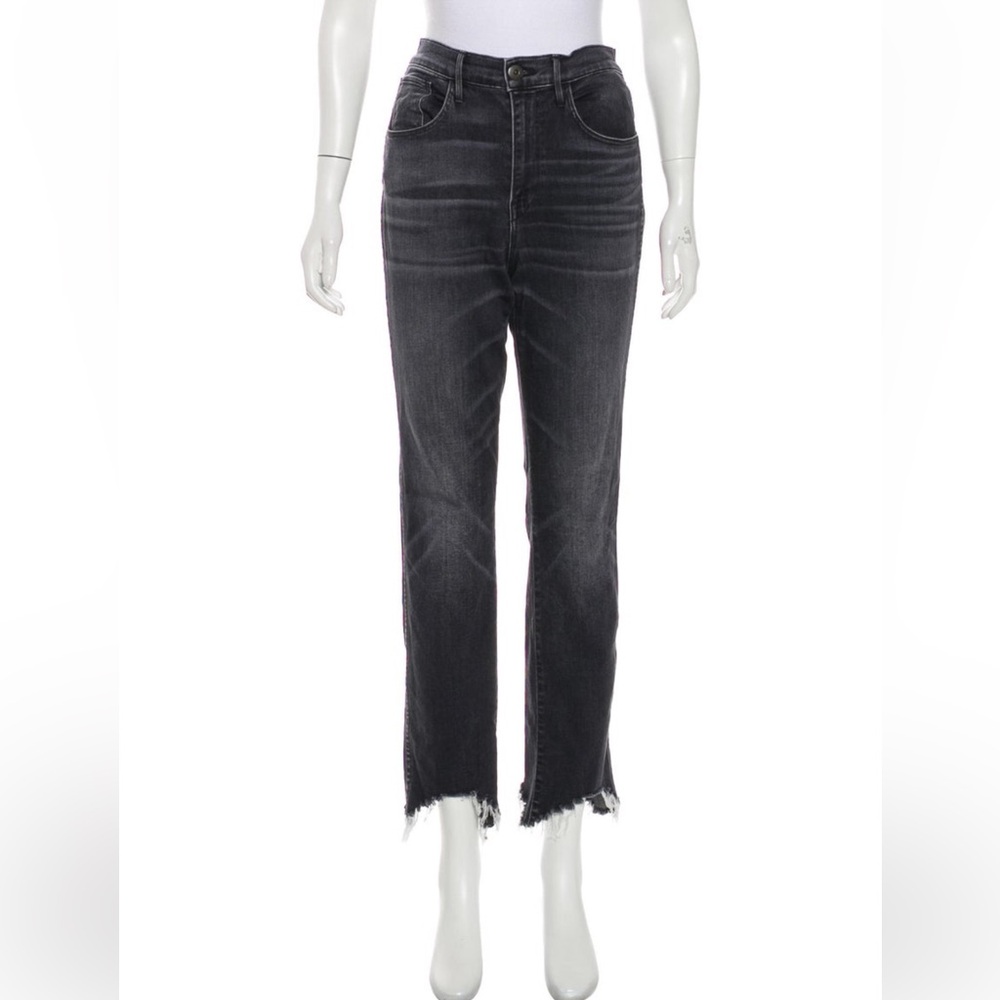 3X1 Black Frayed Straight Leg Jeans